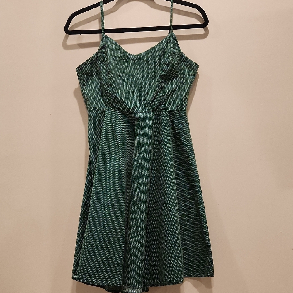 Hand-made Green Sleeveless Spaghetti Strap Mini Sundress